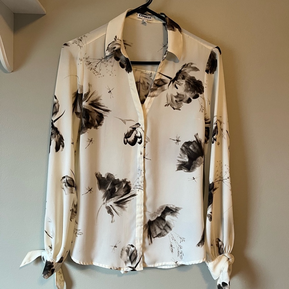 Ivory Floral Print Women's Top by Express